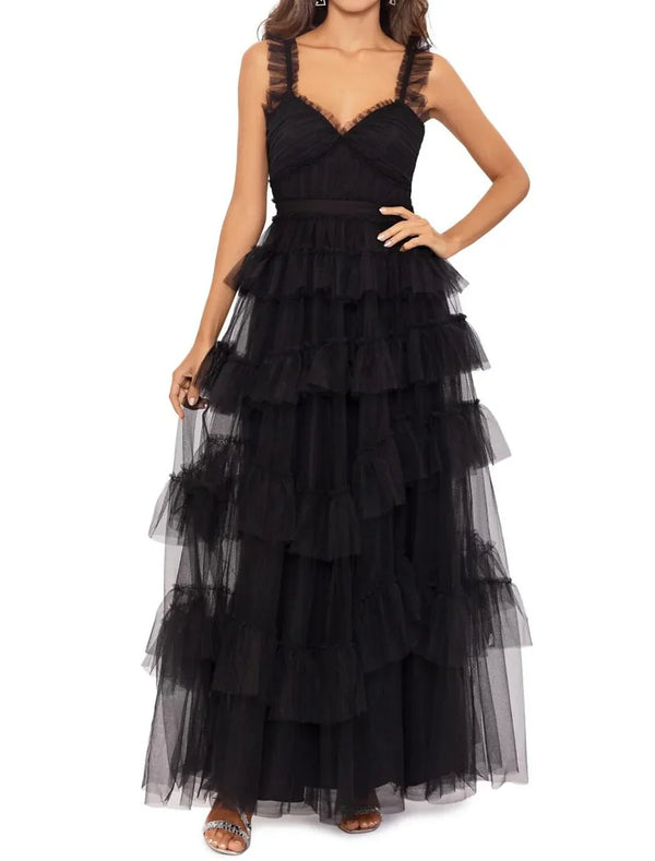 Ball Gown Prom Dresses Tiered Plisse Dress Masquerade Prom Floor Length Sleeveless Sweetheart Tulle Ladder Back with Pure Color Evening Dress