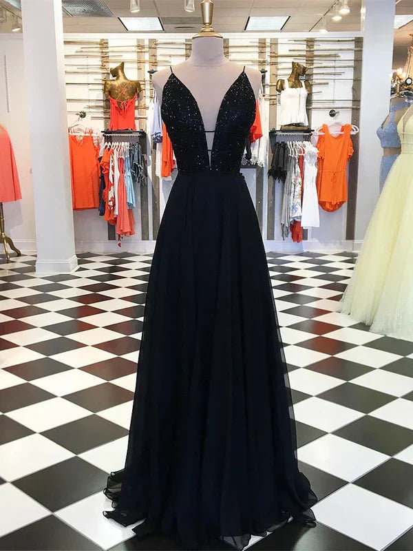Graceful Tulle Spaghetti Straps Beaded A-line Prom Dresses Sexy Evening Dress Party Dress