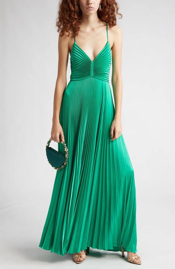 Elegant Green Long Pleated Prom Dress Charming Evening Party Dress Formal Dress
