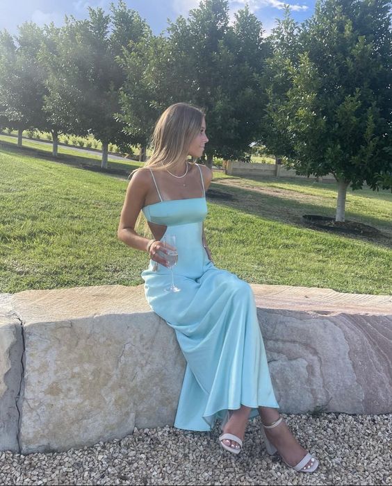 Light Blue Prom Dress Long Evening Dress Simple Elegant Formal Party Dress