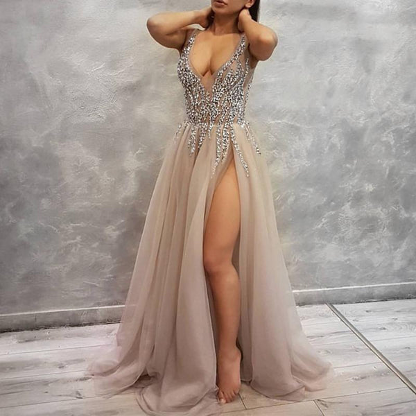 SSR0233,Charming Tulle Evening Dress,High Slit Prom dress