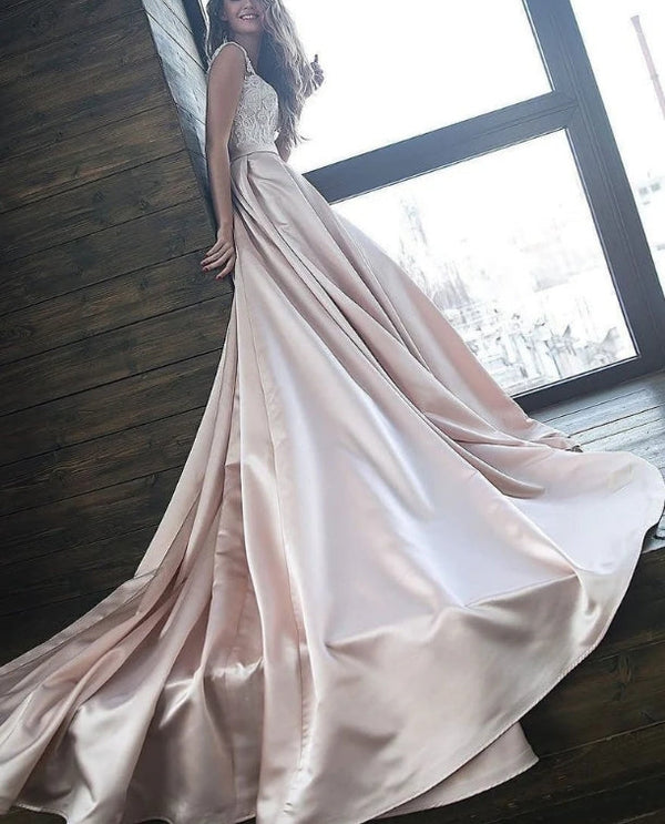 Exquisite Satin Off-the-shoulder Neckline A-line Prom Dresses With Appliques Sexy Evening Dress