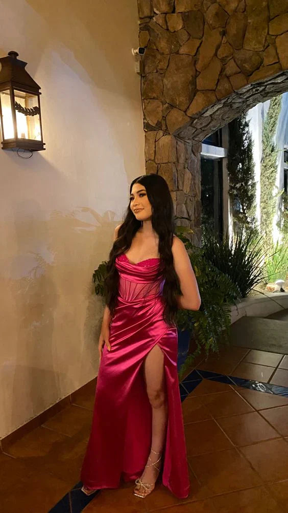 Charming Satin Mermaid Long Party Dress Graduation Dress Evening Dress With Slit