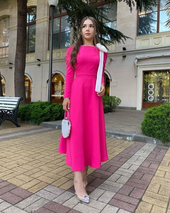 Dress A Line Long Sleeves Elegant Party Prom Dresses Charming Formal Dress With BowKnot