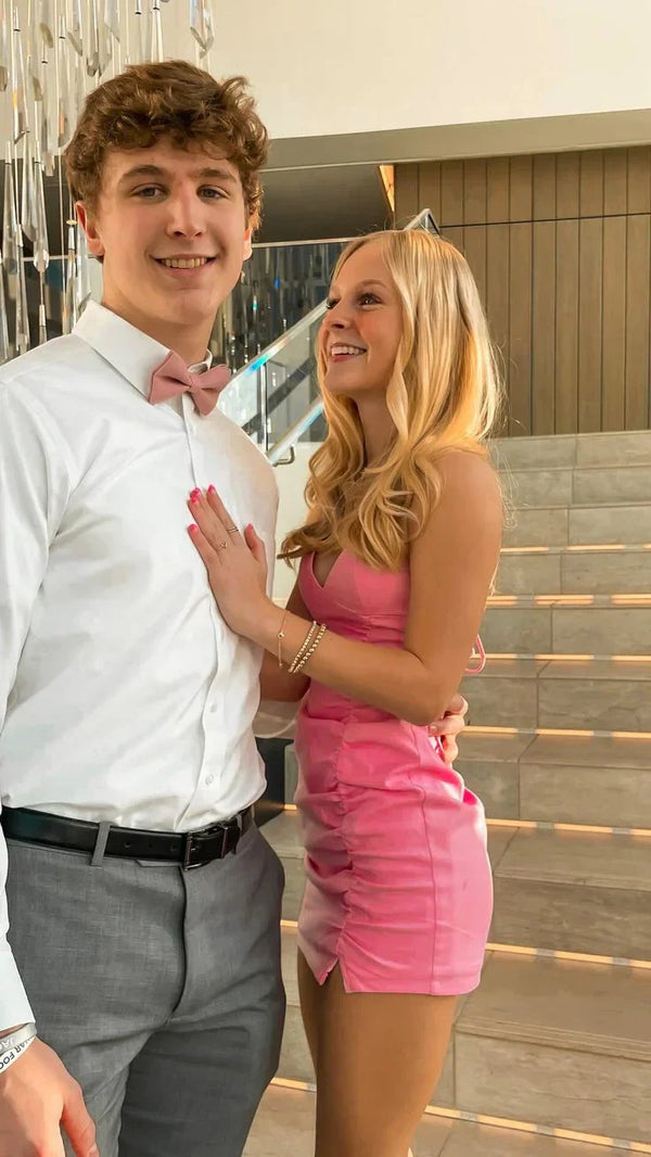 Pink Straps V Neck Sheath Short Party Dress Homecoming Dress Formal Dress