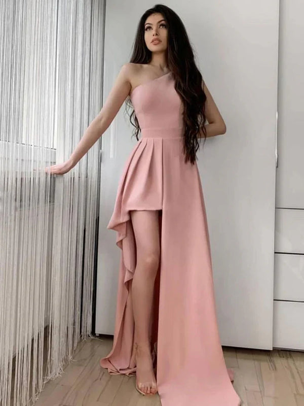 Simple Pink One Shoulder Long Prom Dress Evening Dress Elegant Party Dress Formal Dress