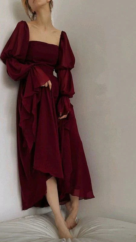 Beautiful Vintage Romantic A-line Burgundy Prom Dress Elegant Evening Party Dress