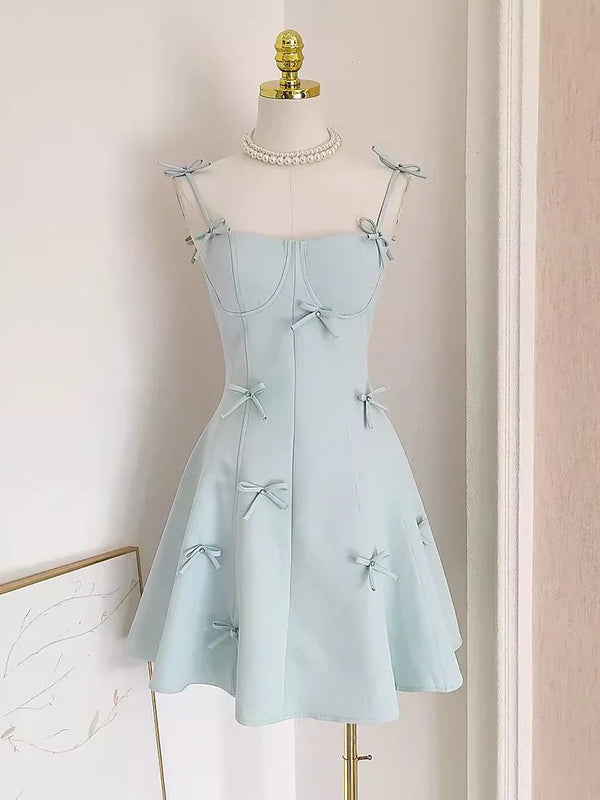 Dress Cute A line Spaghetti Straps Homecoming Dress Short Birthday Outfits Party Dress With Bow(s)