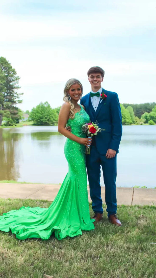 Green One Shoulder Mermaid Long Prom Dress Formal Party Dress Charming Evening Dress