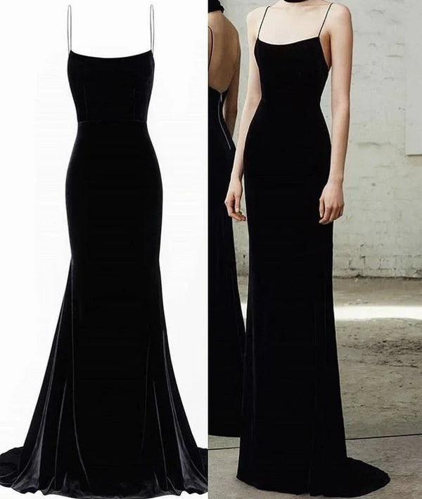Spaghetti Straps Black Mermaid Evening Dress Formal Prom Dress Simple Charming Party Dress