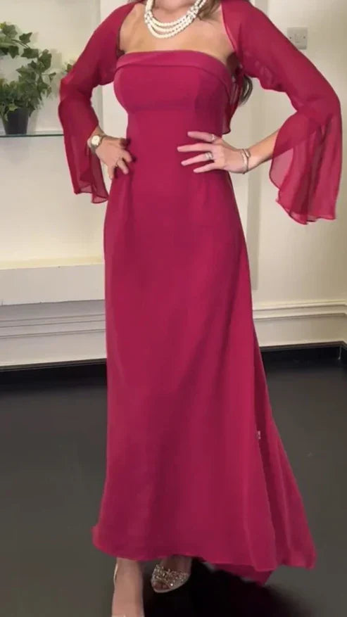 Hot Pink 2 Pieces Unique Long Party Dress Occasion Dress Elegant Evening Dress Solid Color