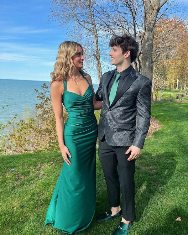 Green Halter Sheath Long Prom Dress Simple Elegant Evening Gown Party Dress