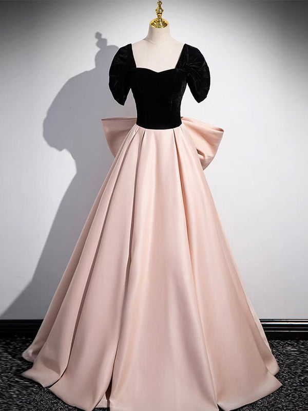 A-Line Off Shoulder Satin Champagne Long Prom Dress Formal Dress Evening Dress With Bow(s)