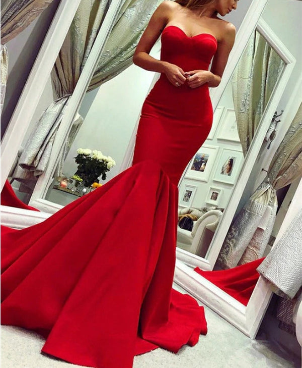 Marvelous Satin Prom Dresses Mermaid Sweetheart Gowns With Chapel Train Sexy Evening Dress