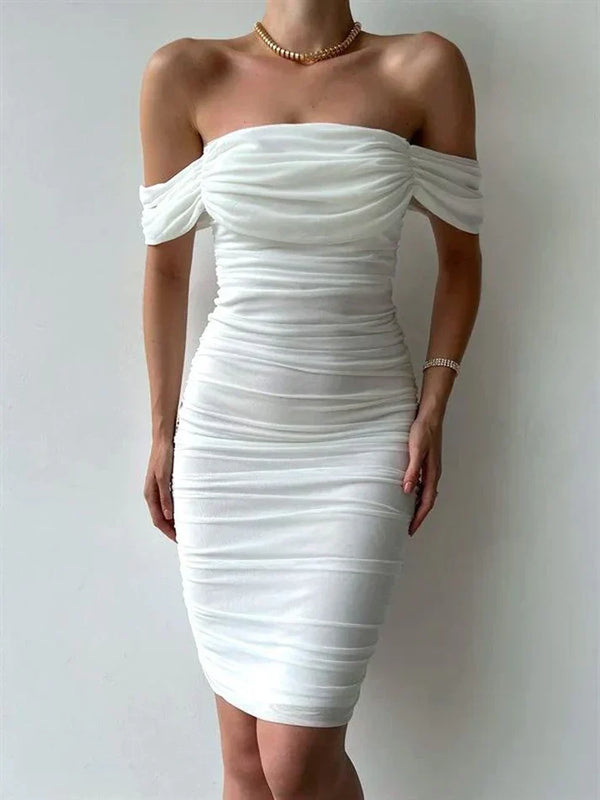 White Off Shoulder Elegant Evening Dress Cocktail Dress Homecoming Dress Party Dress