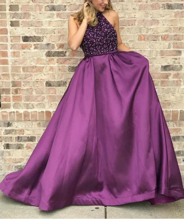 Marvelous Satin Jewel A-line Prom Dresses With Rhinestones Floor Length Elegant Evening Dress