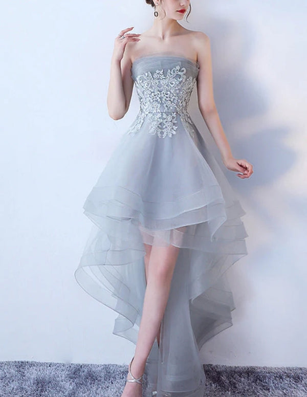 Fashionable Grey Tulle High Low Party Dress Short New Prom Dress Homecoming Dress