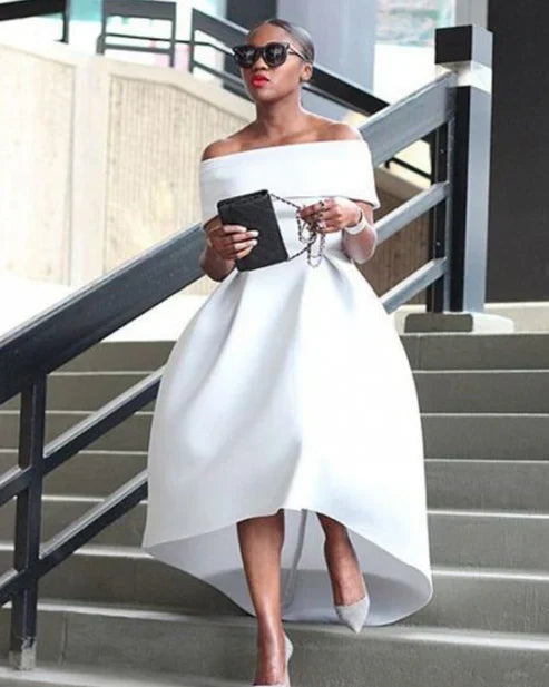 Simple Prom Dress Off-the-Shoulder Party Dress Fashion High Low Elegant Formal Dress