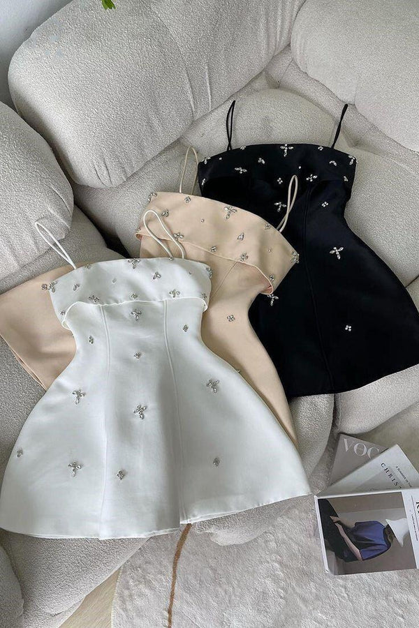 Straps A-Line Beading Mini Party Dress Homecoming Dress Formal Dress