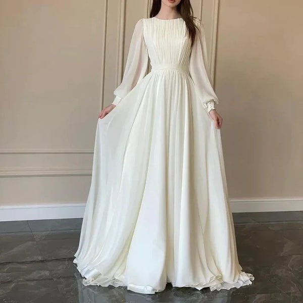 Elegant White A-Line Long Sleeves Modest Long Dress Charming Evening Dress Party Dress