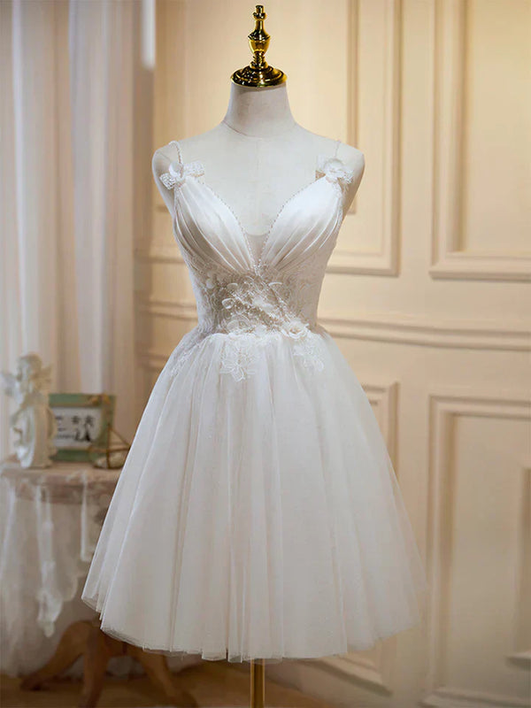 White Spaghetti Straps A-Line Homecoming Dress Short Party Dress Beautiful