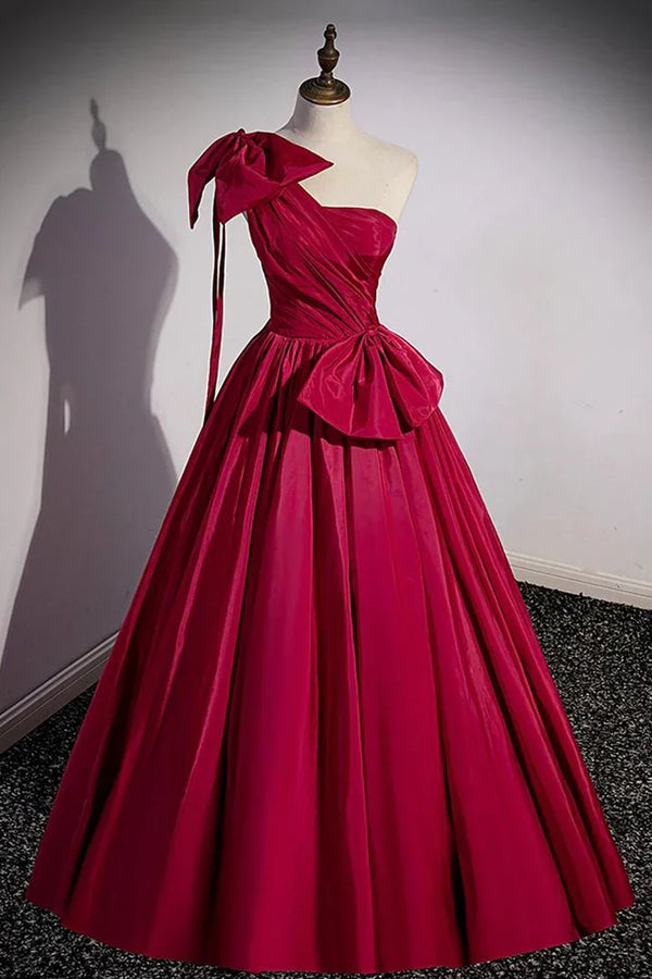 Dress A Line Satin Long Prom Dress One Shoulder Elegant Evening Dress with Bow