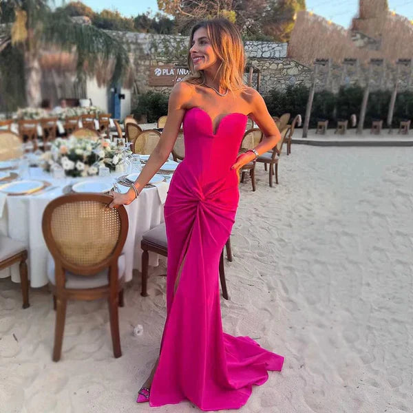 Sexy Mermaid Slit Pleated Long Party Prom Dress Evening Dress Off Shoulder Charming