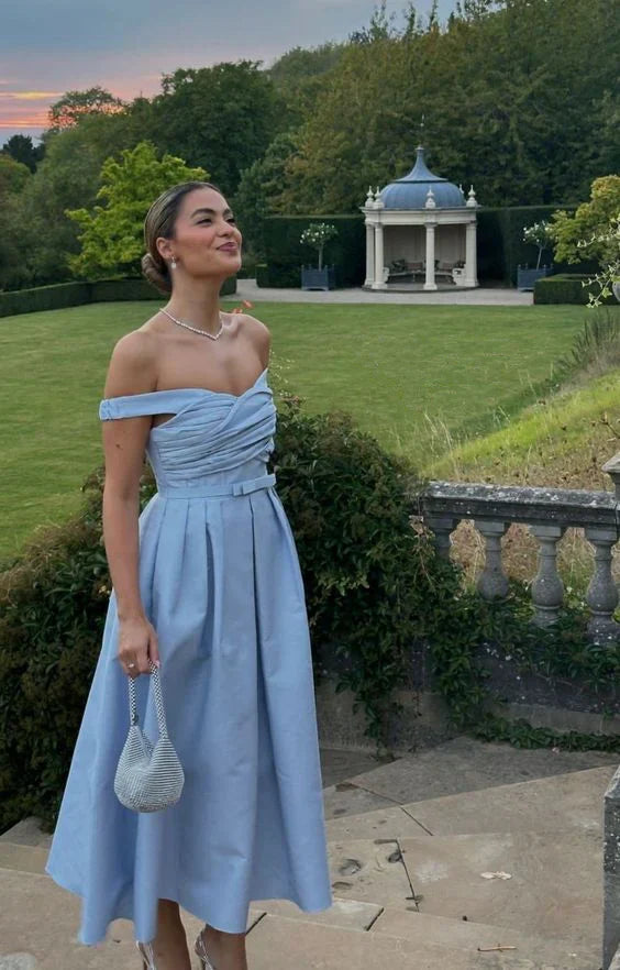 Elegant Light Blue A-Line Off-Shoulder Formal Party Dress Evening Dress