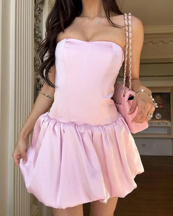 Pink Strapless Short Prom Dress Cute Homecoming Dress Off Shoulder Charming Party Dress
