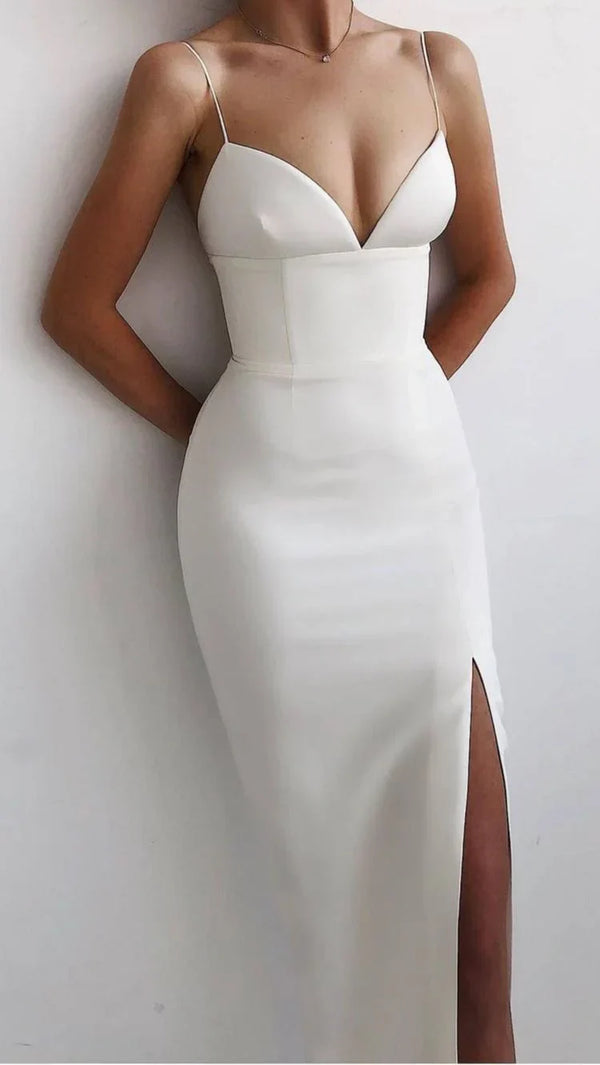 Spaghetti Straps Black /Royal Blue /Pink/Ivory/ Red Simple Prom Dress With Split Sexy Charming Evening Party Dress