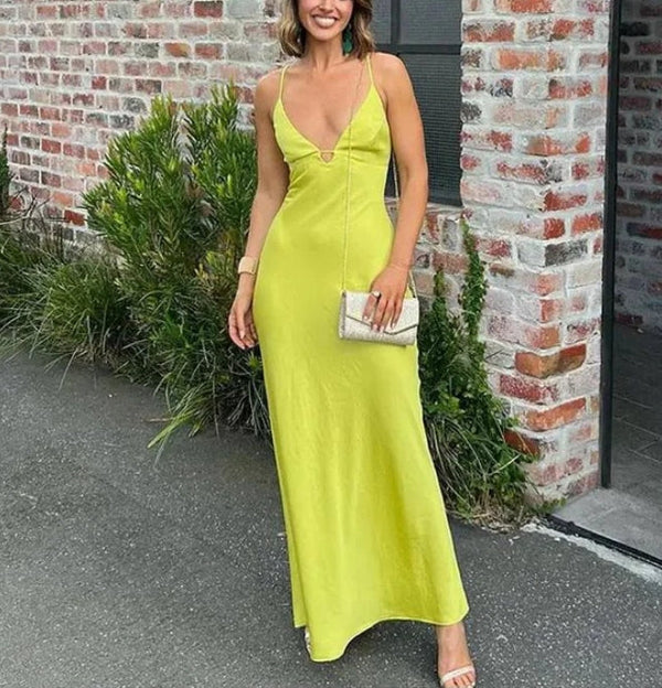 Green V Neck Spaghetti Straps Long Party Dress Sexy Evening Dress Charming