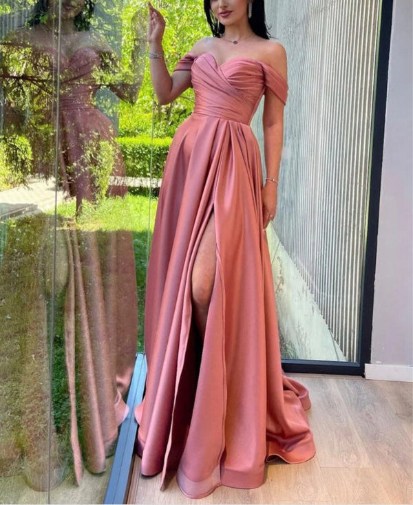 A Line Off The Shoulder Sweetheart High Split Floor Length Open Back Prom Dress Sexy Evening Dress