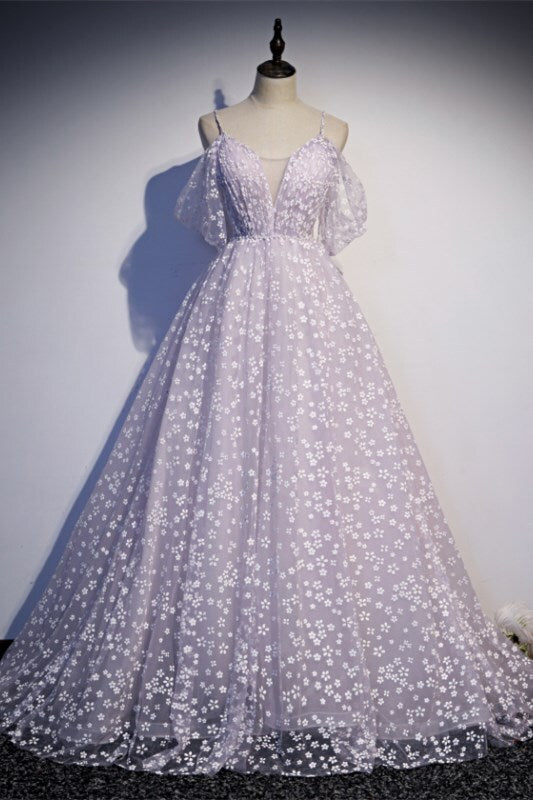 Lavender Daisy Flowers A-line Long Formal Dress