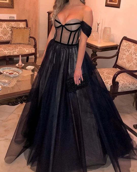 SSR1044,Long Tulle Corset Prom Dresses Off The Shoulder Evening Dress