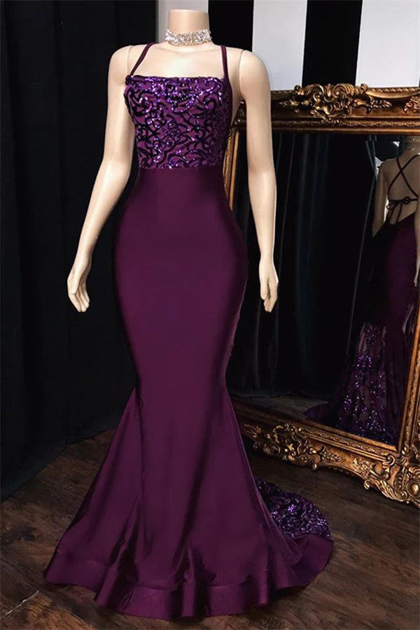 Mermaid Sexy Spaghetti-Straps Sequins Prom Dresses，SSR1179