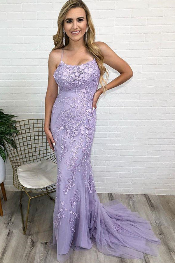 SSR0901,Lavender prom dress applique mermaid evening dresses tulle prom dresses