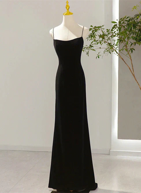 Simple Black Low Back Long Prom Dress Floor Length Party Dress Evening Dress Formal Dress