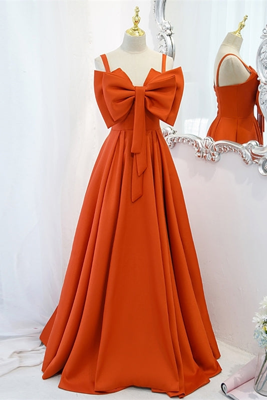 Orange Bow Knot Long Formal Dress