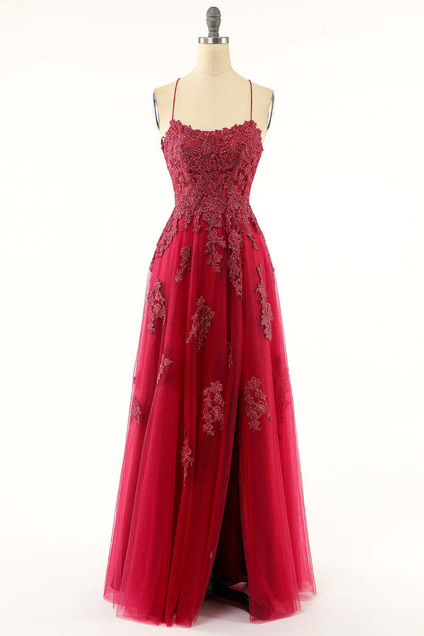 Princess Wine Red A-line Appliques Long Prom Dress