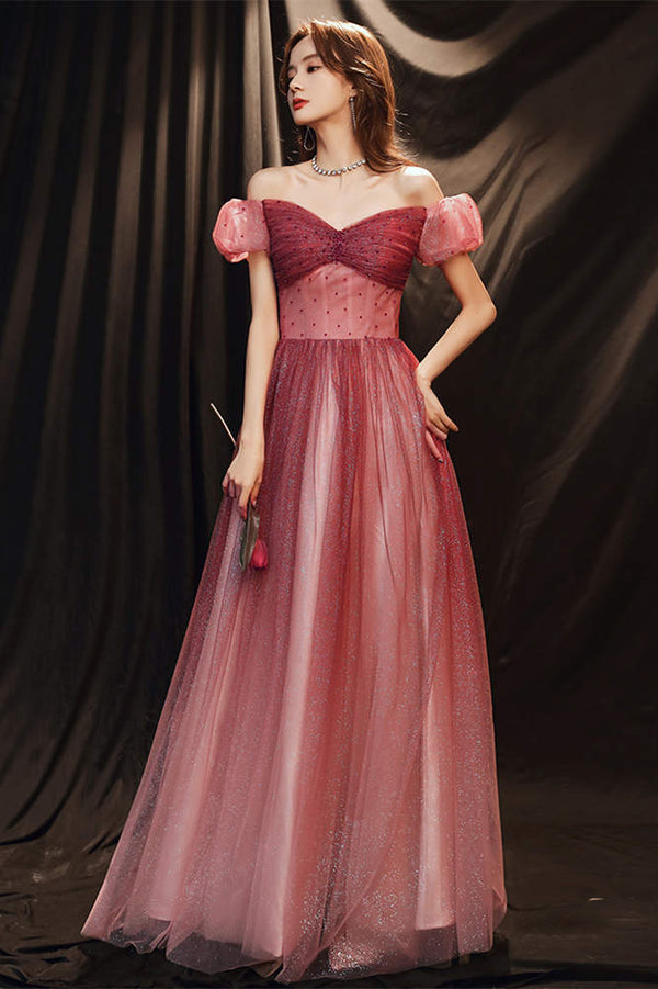 Princess Wine Red Princess Dress with Off the Shoulder Neckline