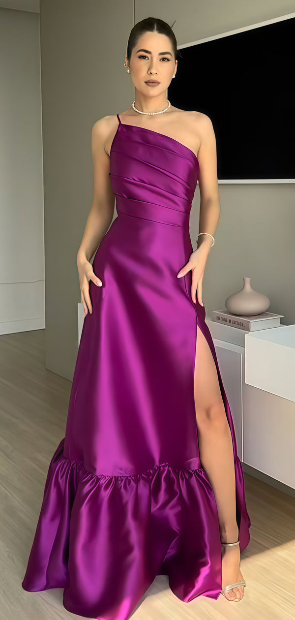 Purple Mermaid Satin Long Prom Dresses,SSR1044