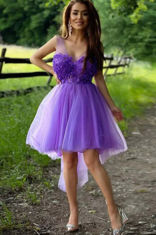 SSR1380,Purple High Low Homecoming Dresses