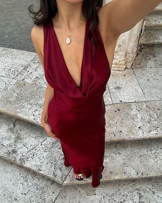 Burgundy Prom Dress Deep V Neck Evening Dress Charming Party Dress Formal Dress