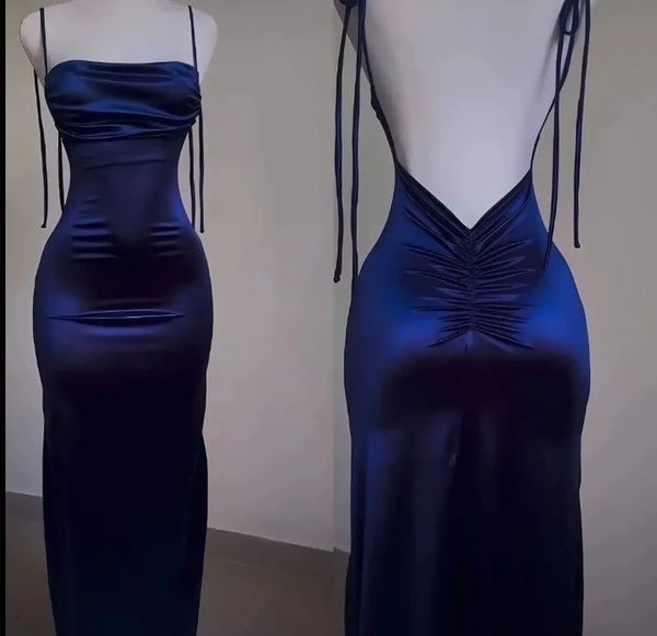 Pretty Sheath Spaghetti Straps Floor Length Ruffles Royal Blue Prom Dresses,SSR1106