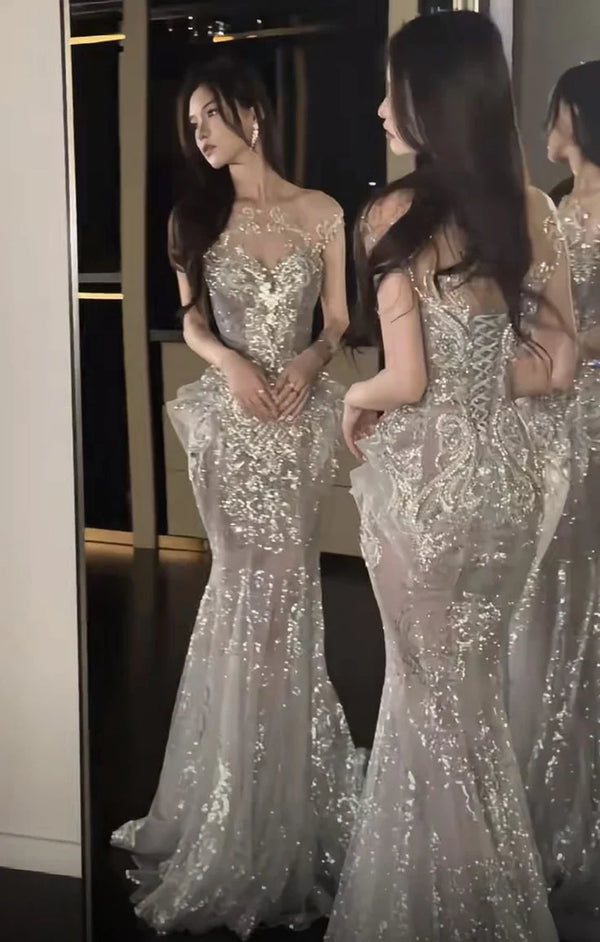 Pretty Mermaid Sequin Long Prom Dresses Sequin Party Dress,SSR1141