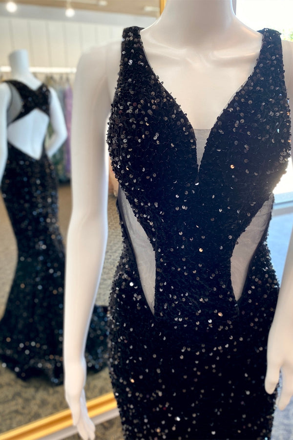 Sexy Black Sequin Mermaid Long Formal Dress