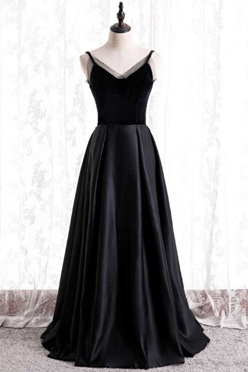 Simple Straps A-line Black Long Party Dress