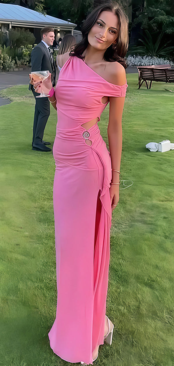 Slim Pink Sheath Long Evening Party Dresses,SSR1047