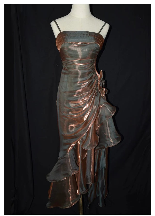 Spaghetti Straps Mermaid Satin Long Party Dress Prom Dresses,SSR1079