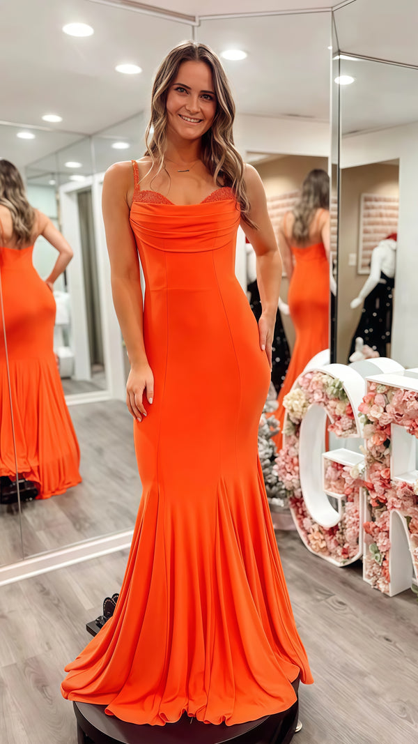 Spaghetti Straps Orange Beaded Sweetheart Prom Dress,SSR1049